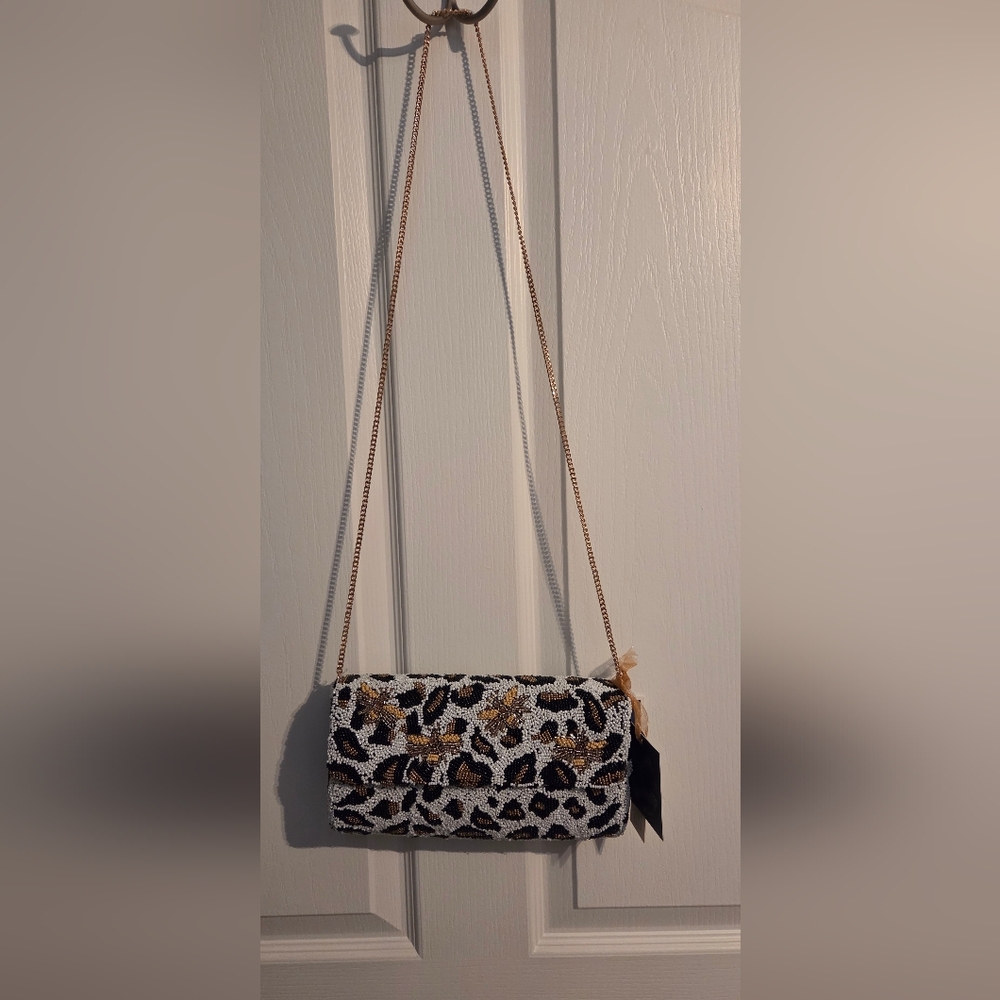 VIRAL Bee and Leopard/Cheetah PRINT Beaded Crossbody/Clutch/Purse Bag - NWT!! - Picture 8 of 8